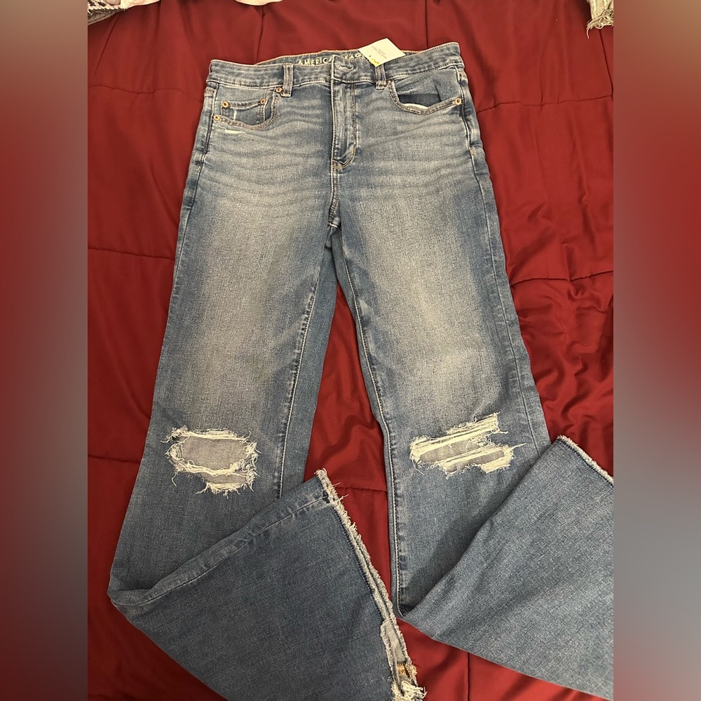 Women's Light Blue Distressed Wide-Leg Jeans size 8R